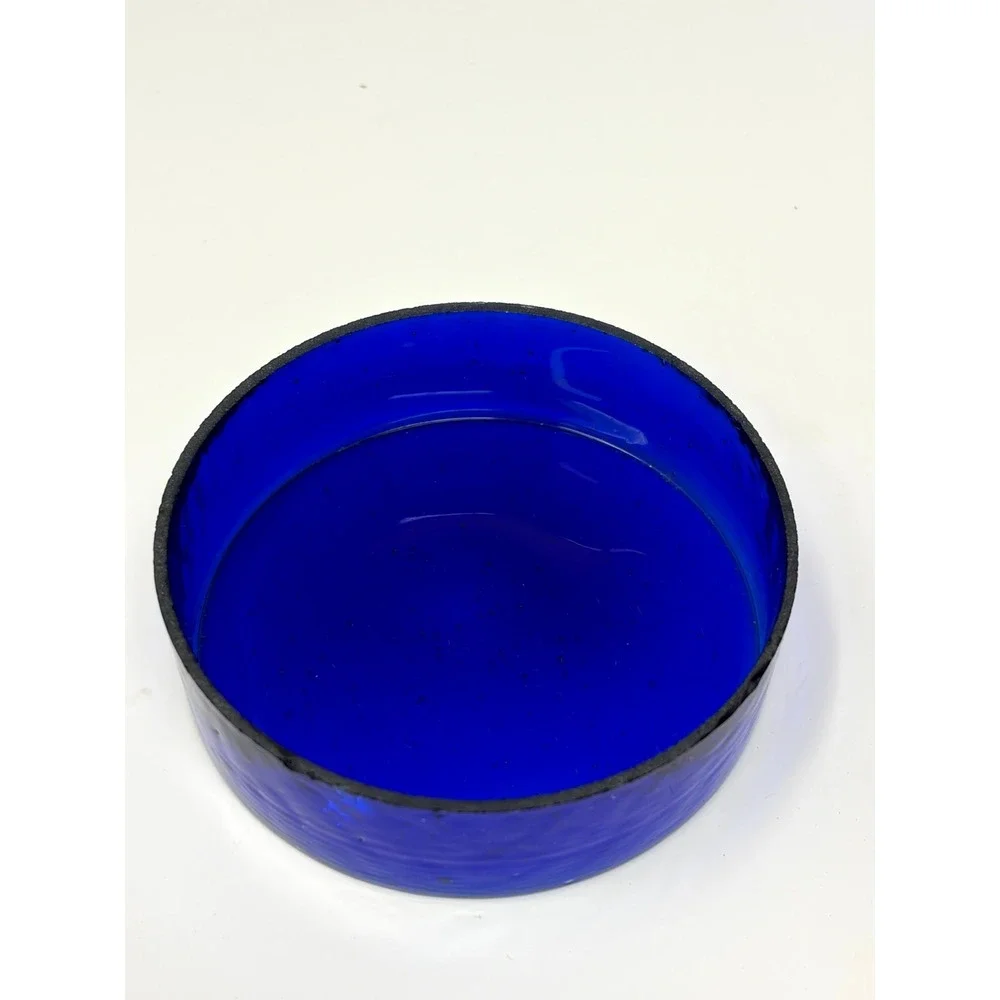 Vintage Made in Japan Cobalt Blue Glass Ornate Metal Footed Trinket Jewelry Box